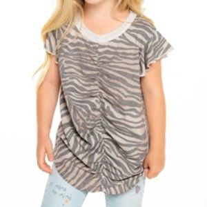 CHASER VINTAGE JERSEY RUFFLE CAP SLEEVE GIRLS SZ 14 T SHIRT TOP IN  ZEBRA STRIPE